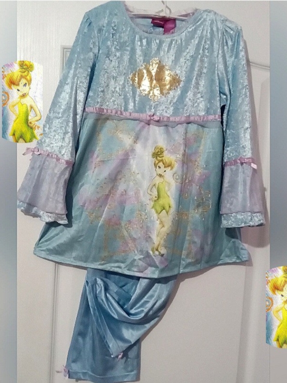 DISNEY Princess🐞Tinker Bell Blue Velvet Girl's Set With Pink Sheer Sz: 8